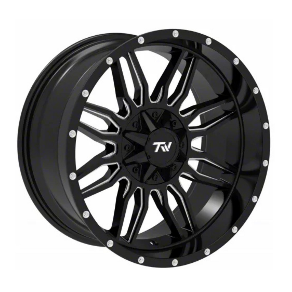 TW Sword 20x10 6/139.7 -12 Offset Gloss Black with Milled Accents
