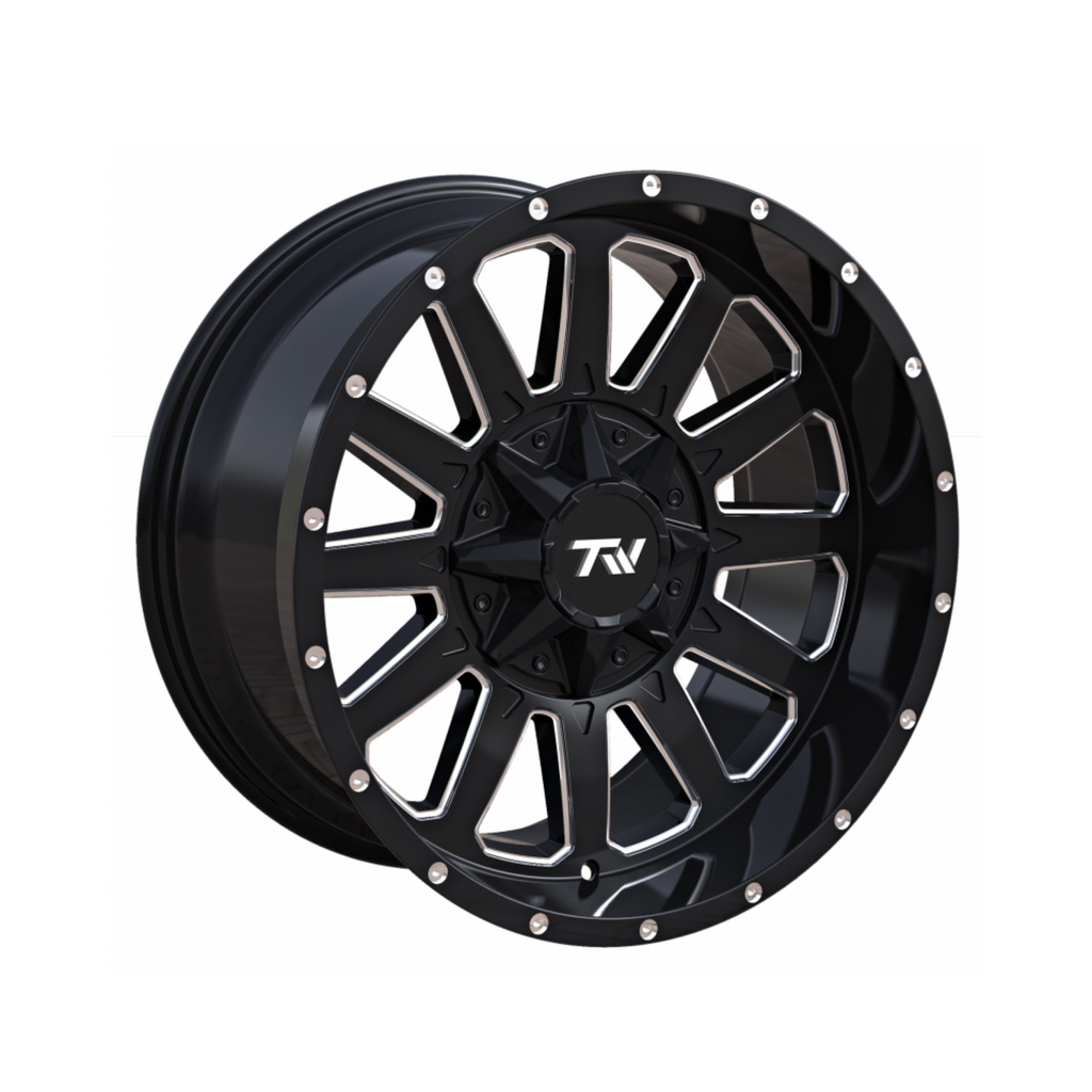 TW Triangle 20x9 6/139.7 0 Offset Gloss Black with Milled Accents