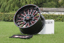 Load image into Gallery viewer, TW Flame 20x10 6/139.7 -12 Offset Gloss Black with Red Milled Accents