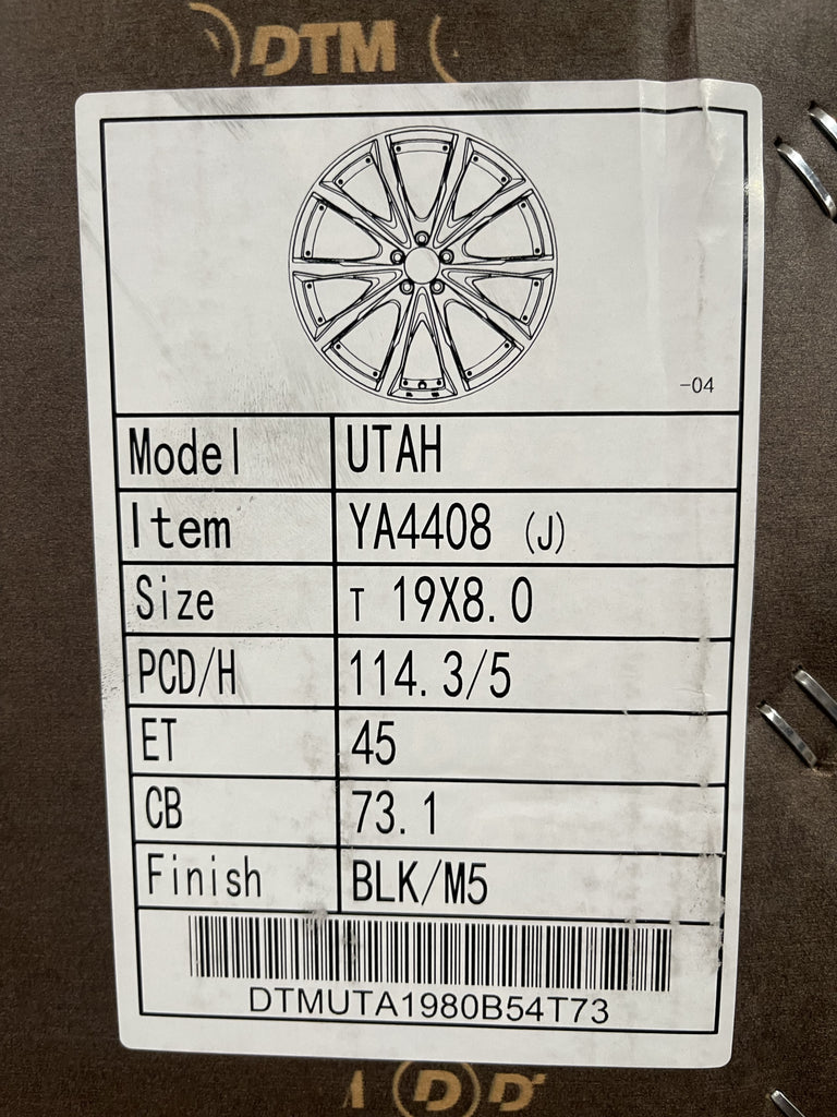 4 new 19" wheels and tyres 19x8 5/114.3 45p black DTM Utah 225/40R19 Hilfly